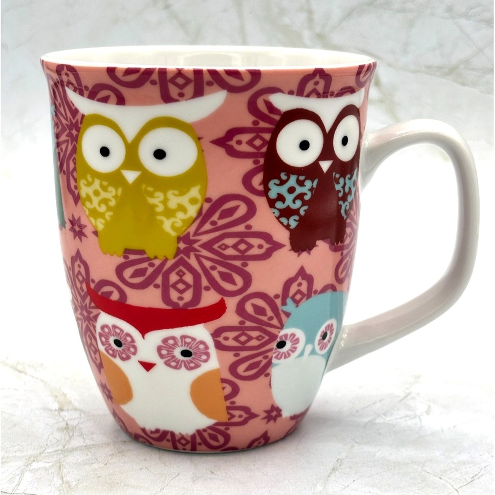 Creative Tops‎ Colorful Owls Large Porcelain Ceramic Coffee Mug Cup 14oz EUC